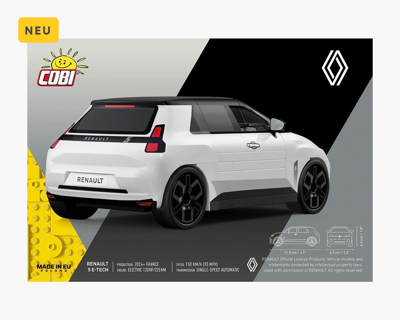 COBI 24675 Renault 5 E-Tech Weiß – 78 Teile Klemmbaustein Elektroauto Modell 1:35