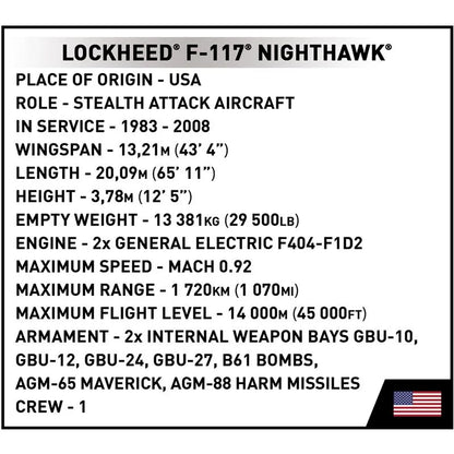 COBI 5903 F-117 Nighthawk – 795 Teile Klemmbaustein Stealth Flugzeug Modell 1:48