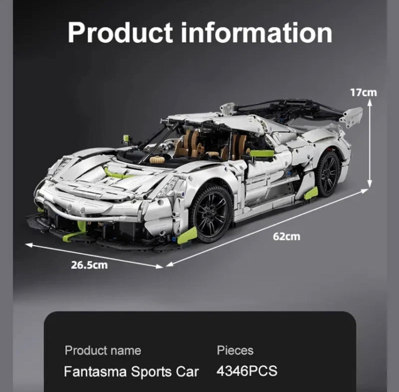 CaDA C61048W Fantasma Super Sports Car – 4346 Teile Technik Klemmbaustein
