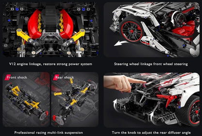CaDA C61053W V12 Hypercar 1:8 – 3888 Teile Technik Klemmbaustein
