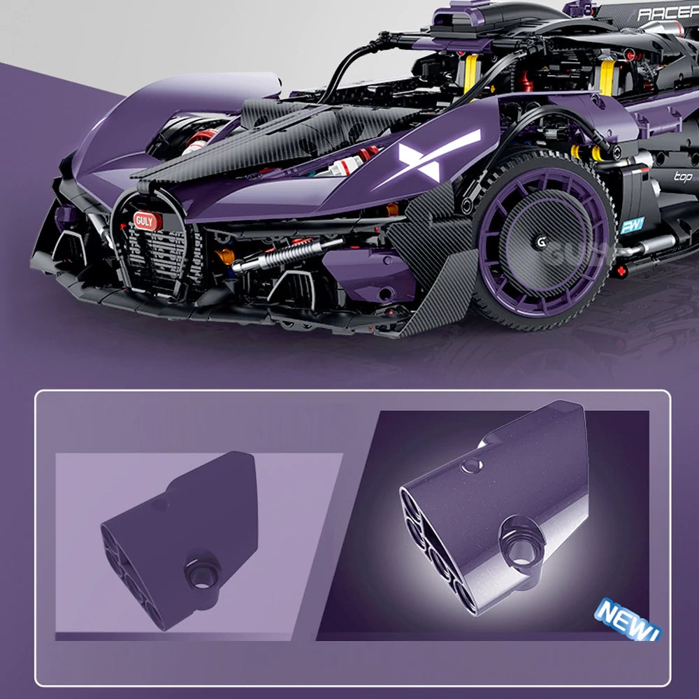 GULY 10643 Bugatti Bolide 1:8 Supercar – 3300+ Teile Technic Hypercar mit W16 Motor, Federung & RC-Option