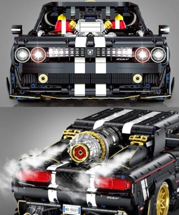 GULY 10637 Dodge Challenger 1:8 Technic – 3751 Teile Muscle Car mit V8 Motor, LED, Rauchfunktion & RC