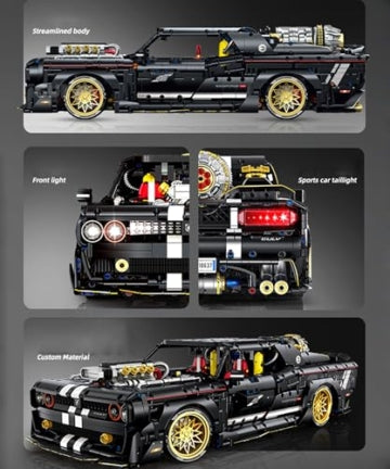 GULY 10637 Dodge Challenger 1:8 Technic – 3751 Teile Muscle Car mit V8 Motor, LED, Rauchfunktion & RC