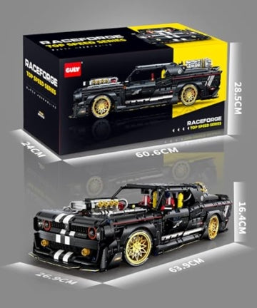 GULY 10637 Dodge Challenger 1:8 Technic – 3751 Teile Muscle Car mit V8 Motor, LED, Rauchfunktion & RC