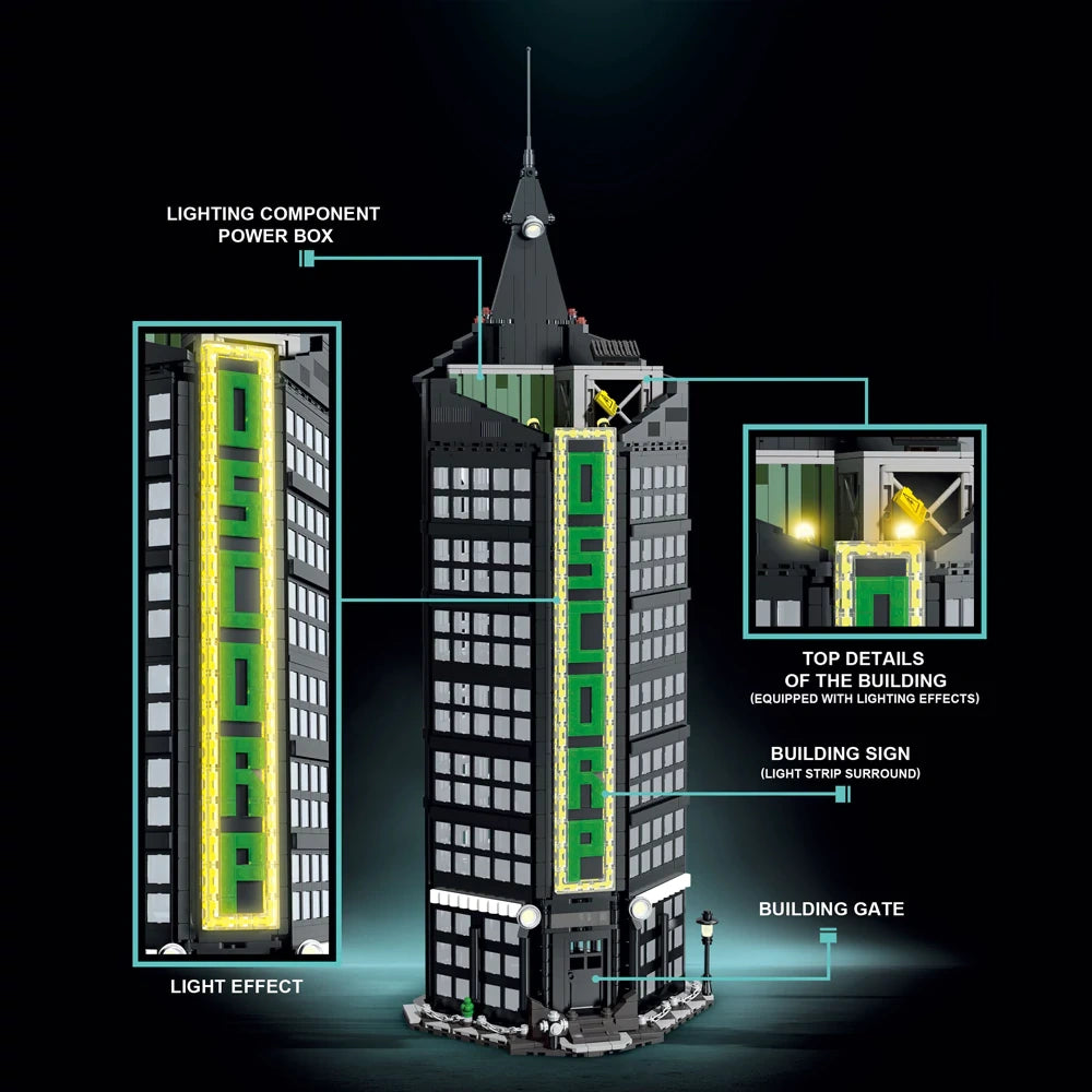 DK 80033 Oscorp Tower Building Klemmbaustein Set mit Licht –  Modular Gebäude (2539 Teile)
