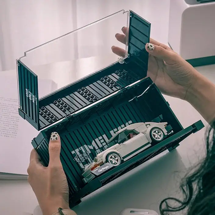 Happy Build PB8816 Porsche 930 Turbo – 343 Teile Klemmbaustein Modellauto mit Vitrine