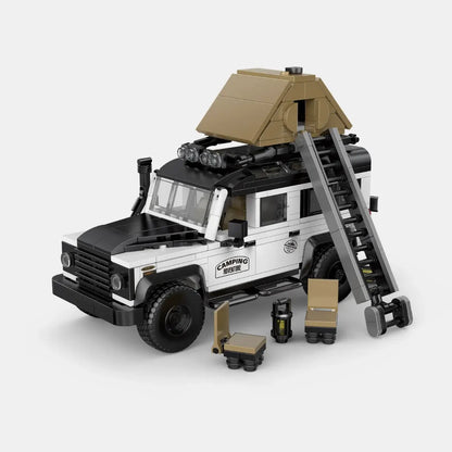 Happy Build PB8825 Land Rover Defender Off-Road Camper – Klemmbaustein Modellauto mit Vitrine