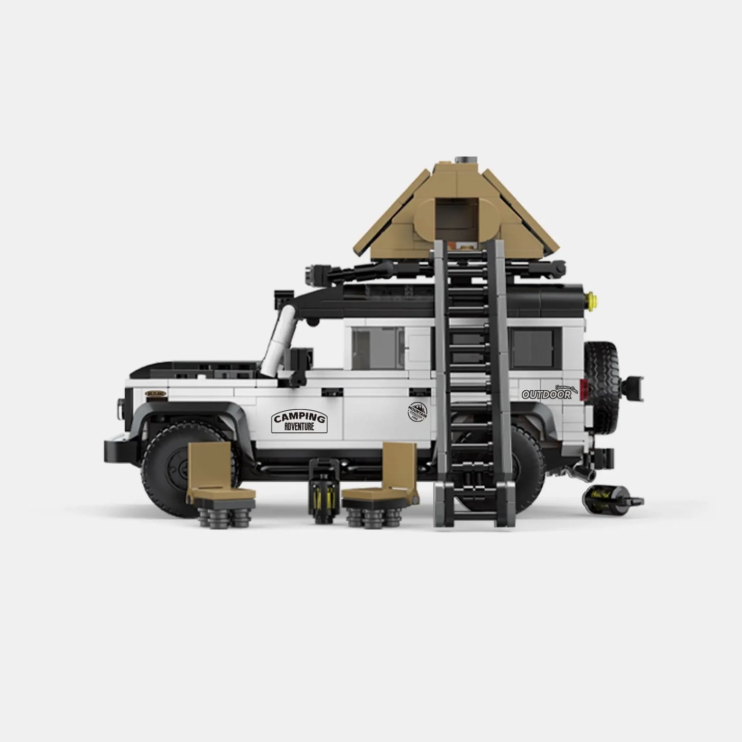 Happy Build PB8825 Land Rover Defender Off-Road Camper – Klemmbaustein Modellauto mit Vitrine