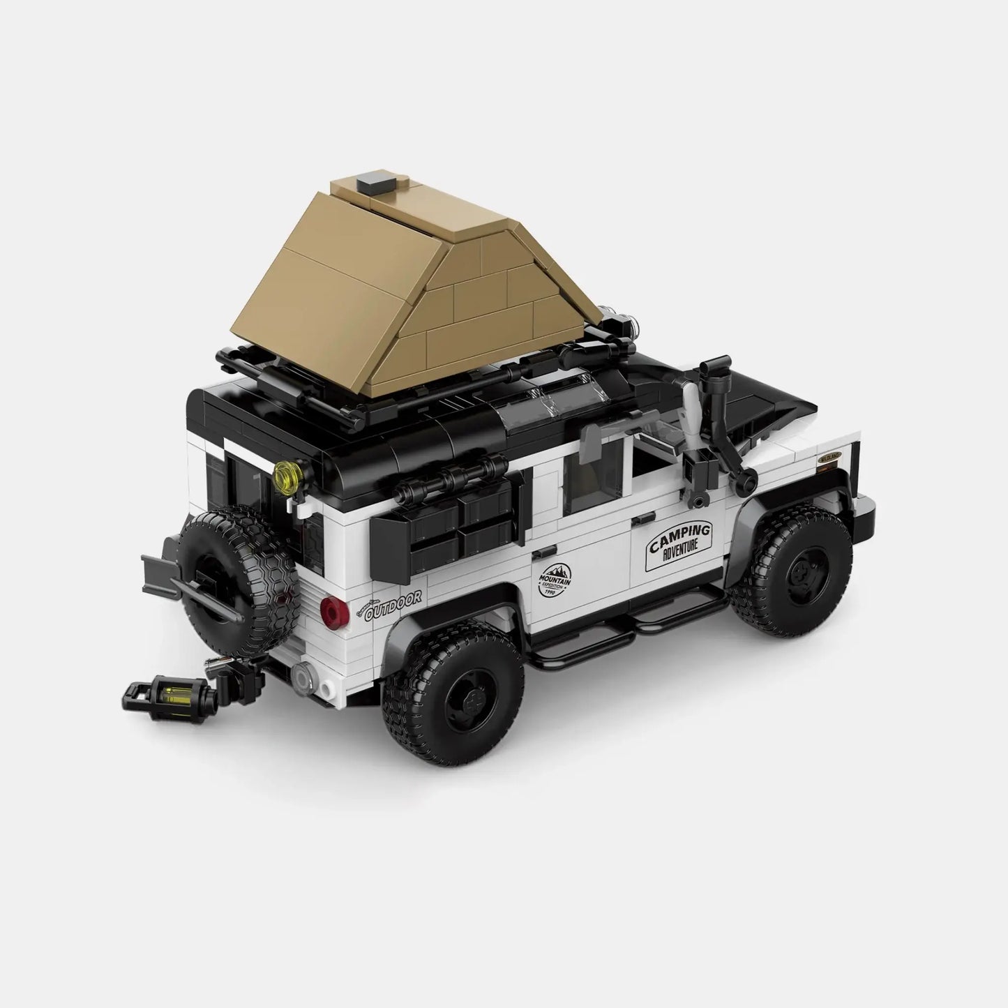 Happy Build PB8825 Land Rover Defender Off-Road Camper – Klemmbaustein Modellauto mit Vitrine