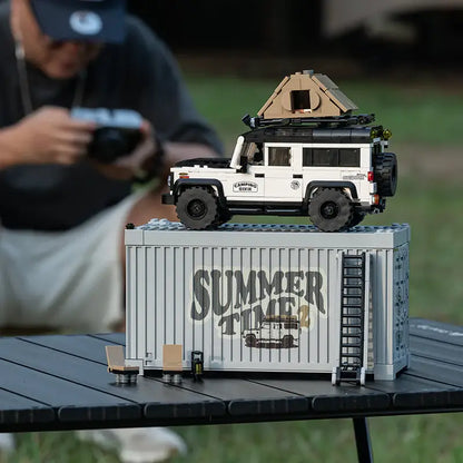 Happy Build PB8825 Land Rover Defender Off-Road Camper – Klemmbaustein Modellauto mit Vitrine