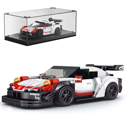 Mould King 27010 911 Turbo RSR Sportwagen – 349 Teile Klemmbaustein Modellauto mit Vitrine