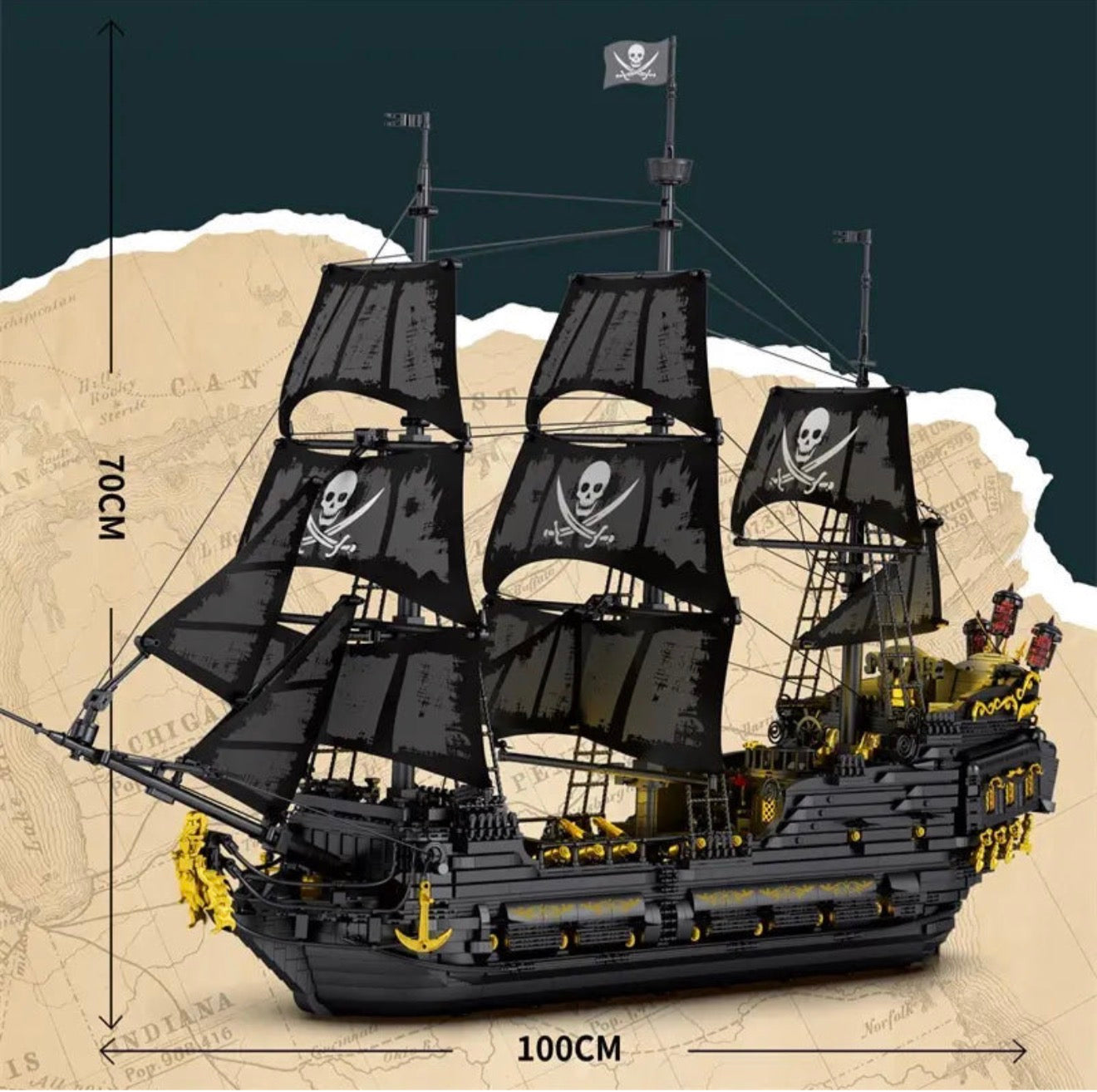 ReoBrix 66036 Black Pearl Piratenschiff-Set – 4910 Teile, High-Detail Klemmbaustein-Modell mit Funktionsdetails für Sammler