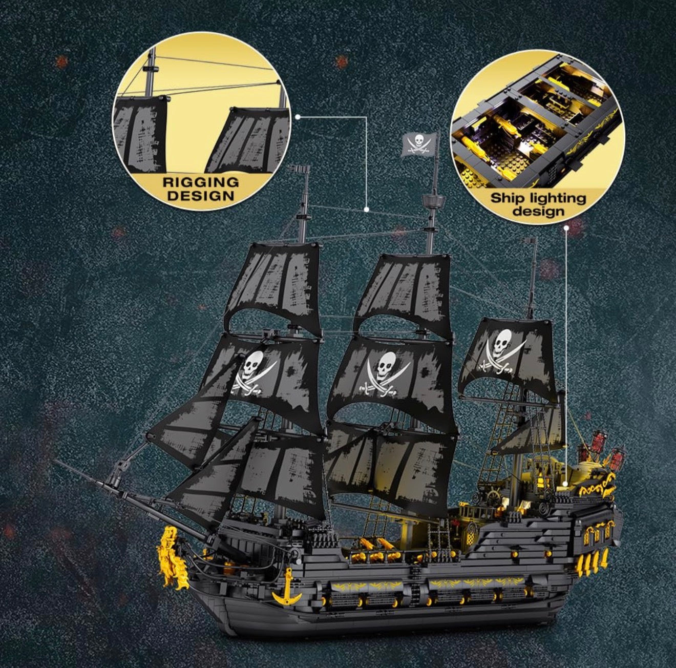 ReoBrix 66036 Black Pearl Piratenschiff-Set – 4910 Teile, High-Detail Klemmbaustein-Modell mit Funktionsdetails für Sammler