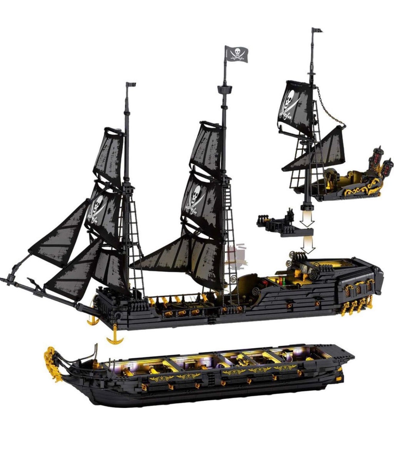 ReoBrix 66036 Black Pearl Piratenschiff-Set – 4910 Teile, High-Detail Klemmbaustein-Modell mit Funktionsdetails für Sammler