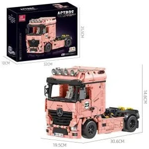 JIE STAR JJ9224 Merc Actros Racing Truck Pink Pig – 1296 Teile Technik Klemmbaustein-Modell 1:10