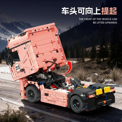 JIE STAR JJ9224 Merc Actros Racing Truck Pink Pig – 1296 Teile Technik Klemmbaustein-Modell 1:10