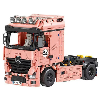 JIE STAR JJ9224 Merc Actros Racing Truck Pink Pig – 1296 Teile Technik Klemmbaustein-Modell 1:10