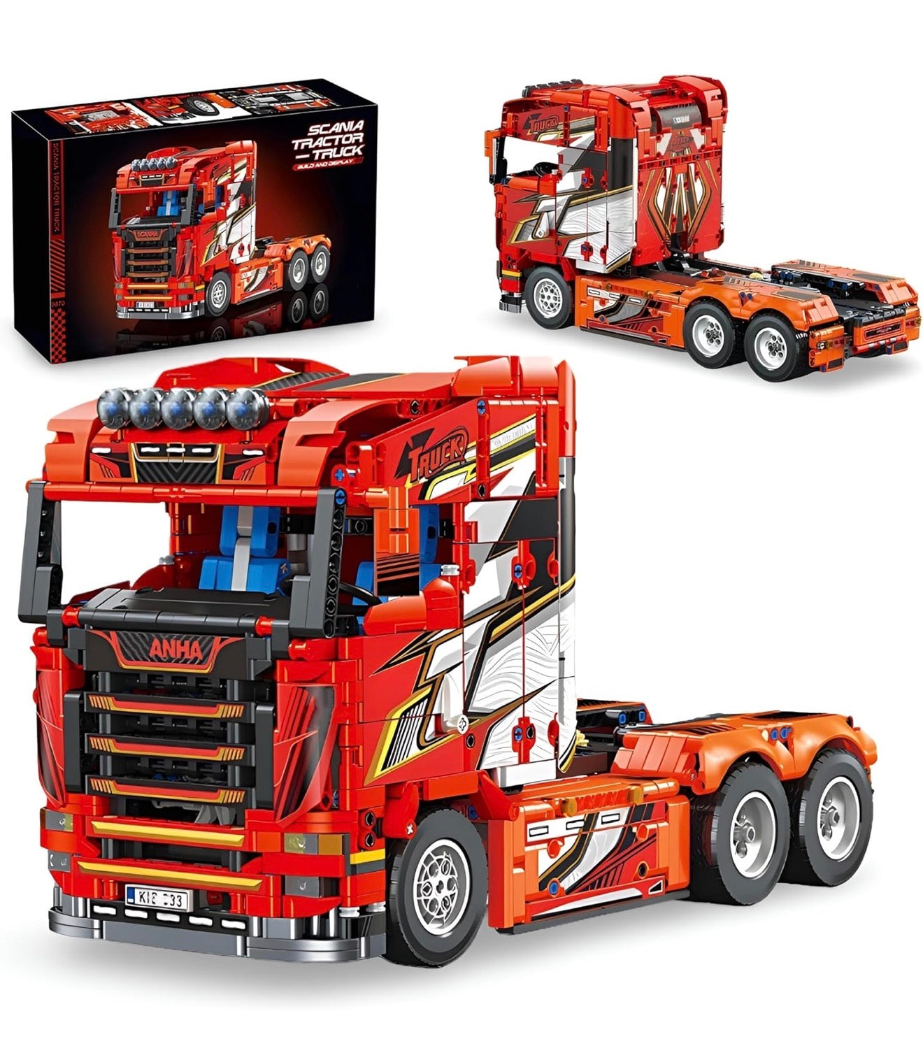 JIE STAR JJ9070 Zugmaschine Rot – 1708 Teile Klemmbaustein-Modell
