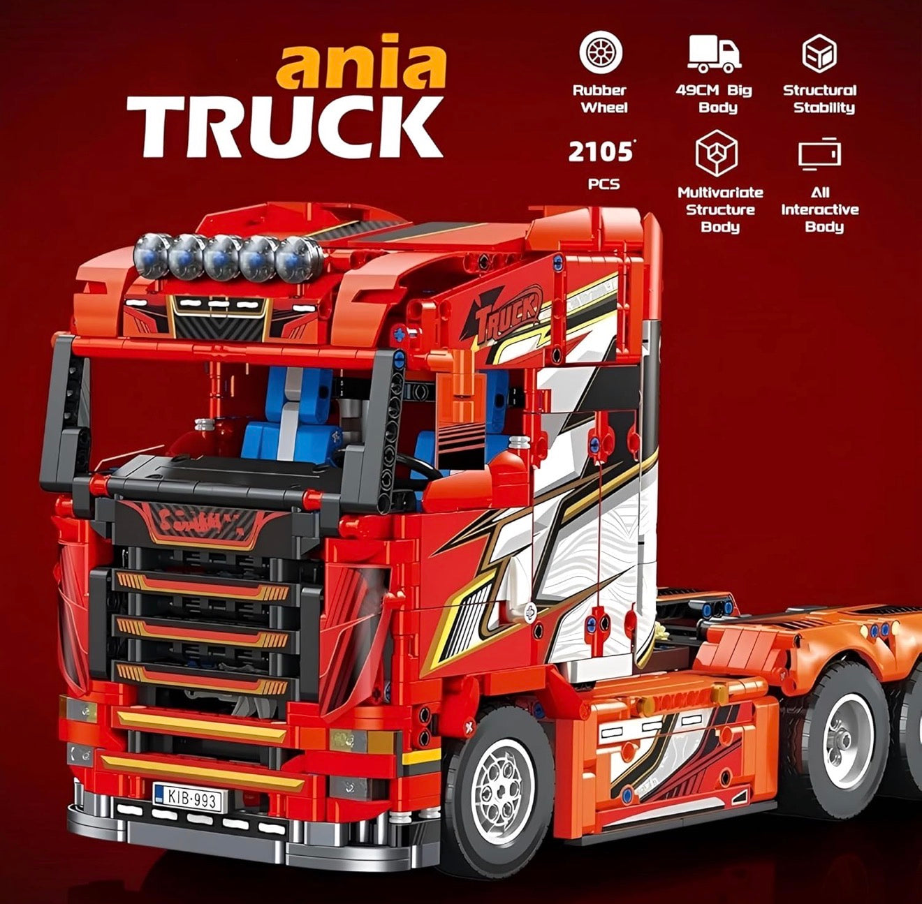 JIE STAR JJ9070 Zugmaschine Rot – 1708 Teile Klemmbaustein-Modell