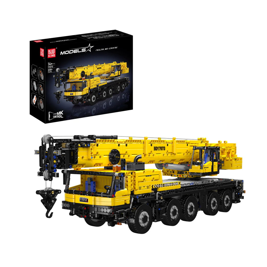 Mould King 17073 LTM 1110 Mobilkran Gelb – 3218 Teile RC Technik-Klemmbaustein mit 8 Motoren