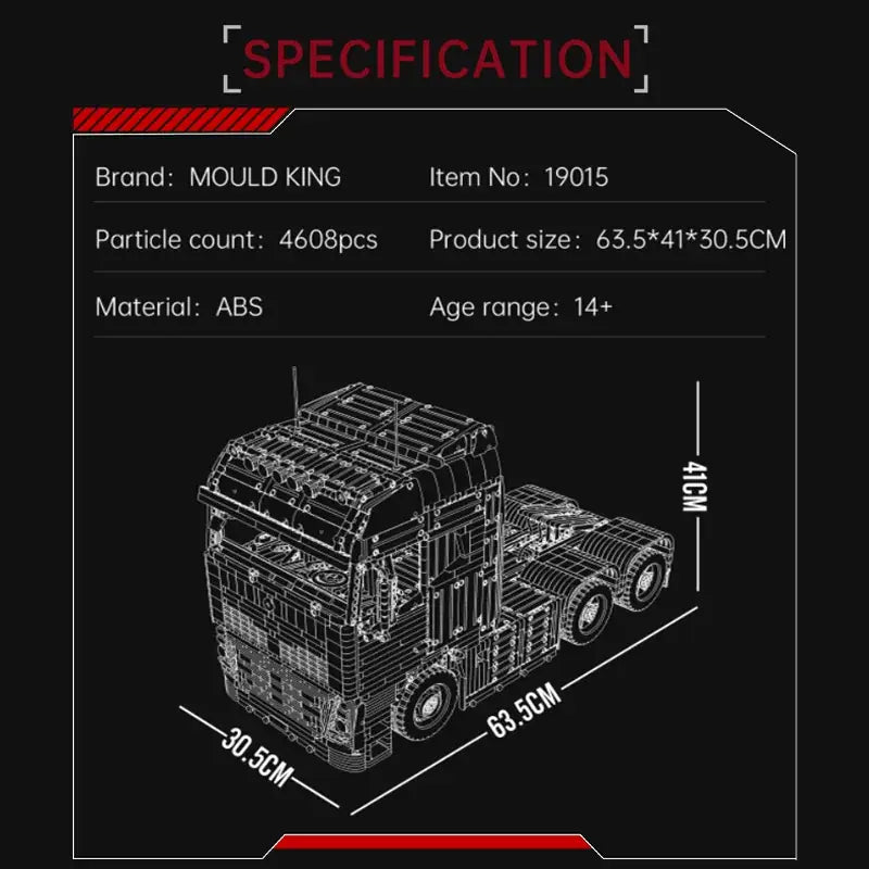 Mould King 19015S FH16 Pneumatischer LKW – 2718 Teile Technik-Klemmbaustein ohne Motoren