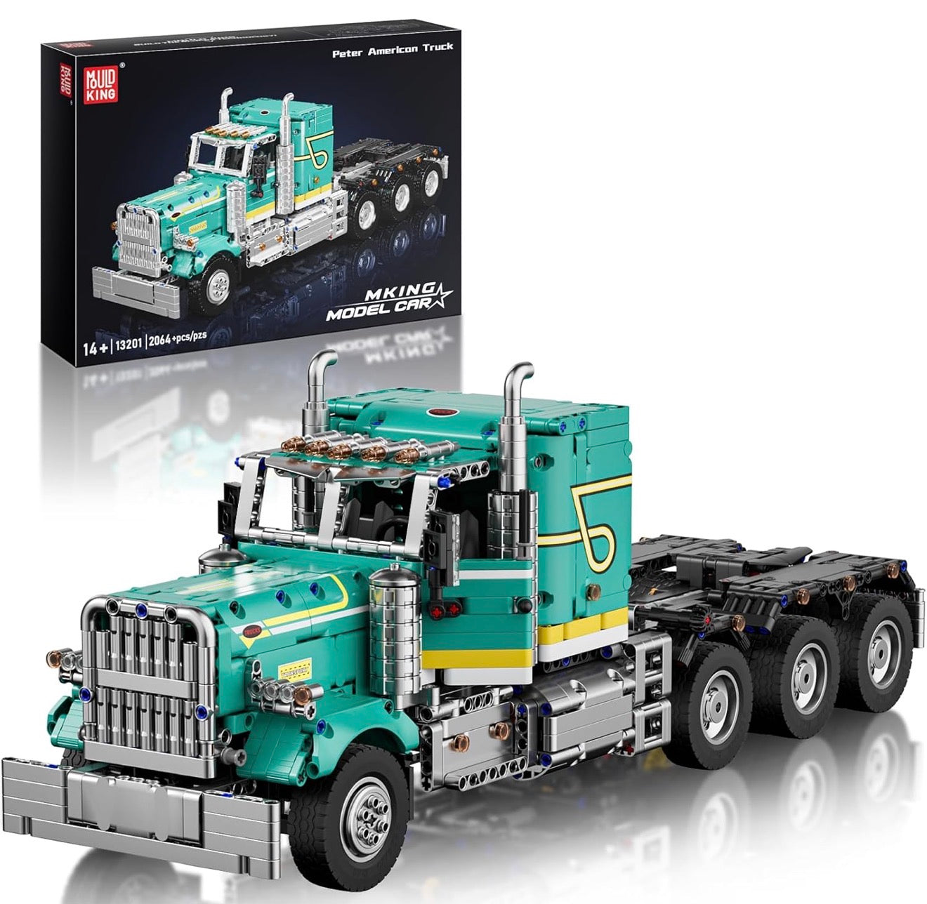 Mould King 13201 Peter American Truck – 2064 Teile RC US-Truck Klemmbaustein mit Motoren