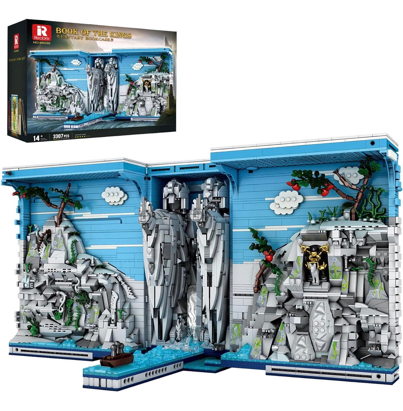Reobrix 66039 Book of the Kings – 3307 Teile Fantasy Buchstütze mit LED Klemmbausteine