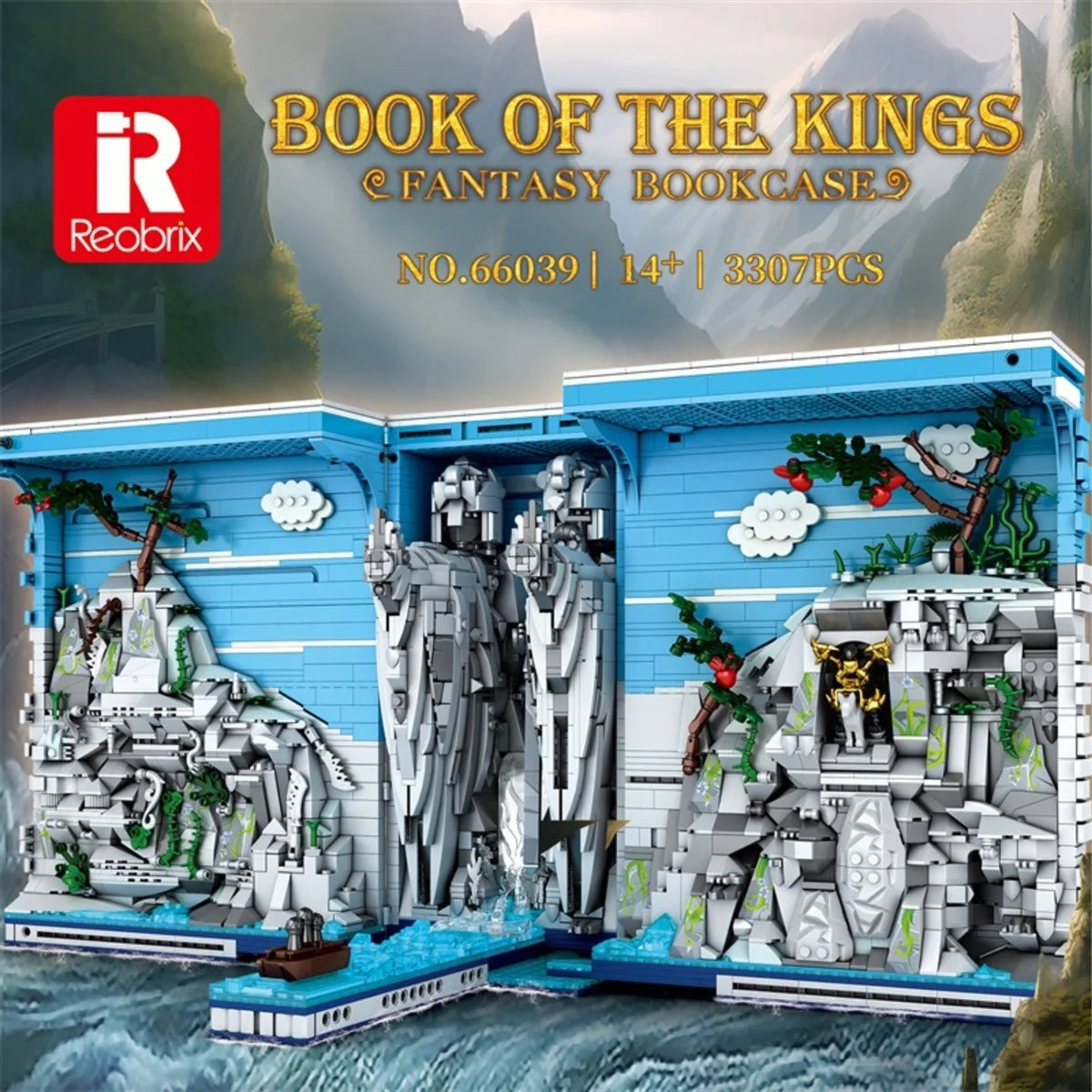 Reobrix 66039 Book of the Kings – 3307 Teile Fantasy Buchstütze mit LED Klemmbausteine