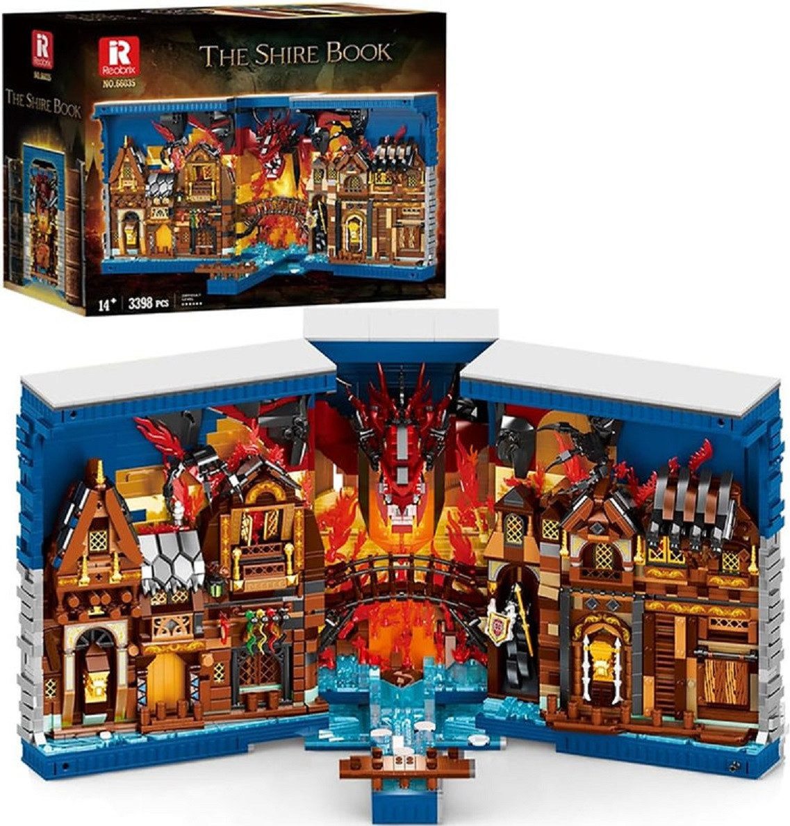 Reobrix 66035 The Shire Book – 3398 Teile Fantasy Buchstütze mit LED Klemmbausteine
