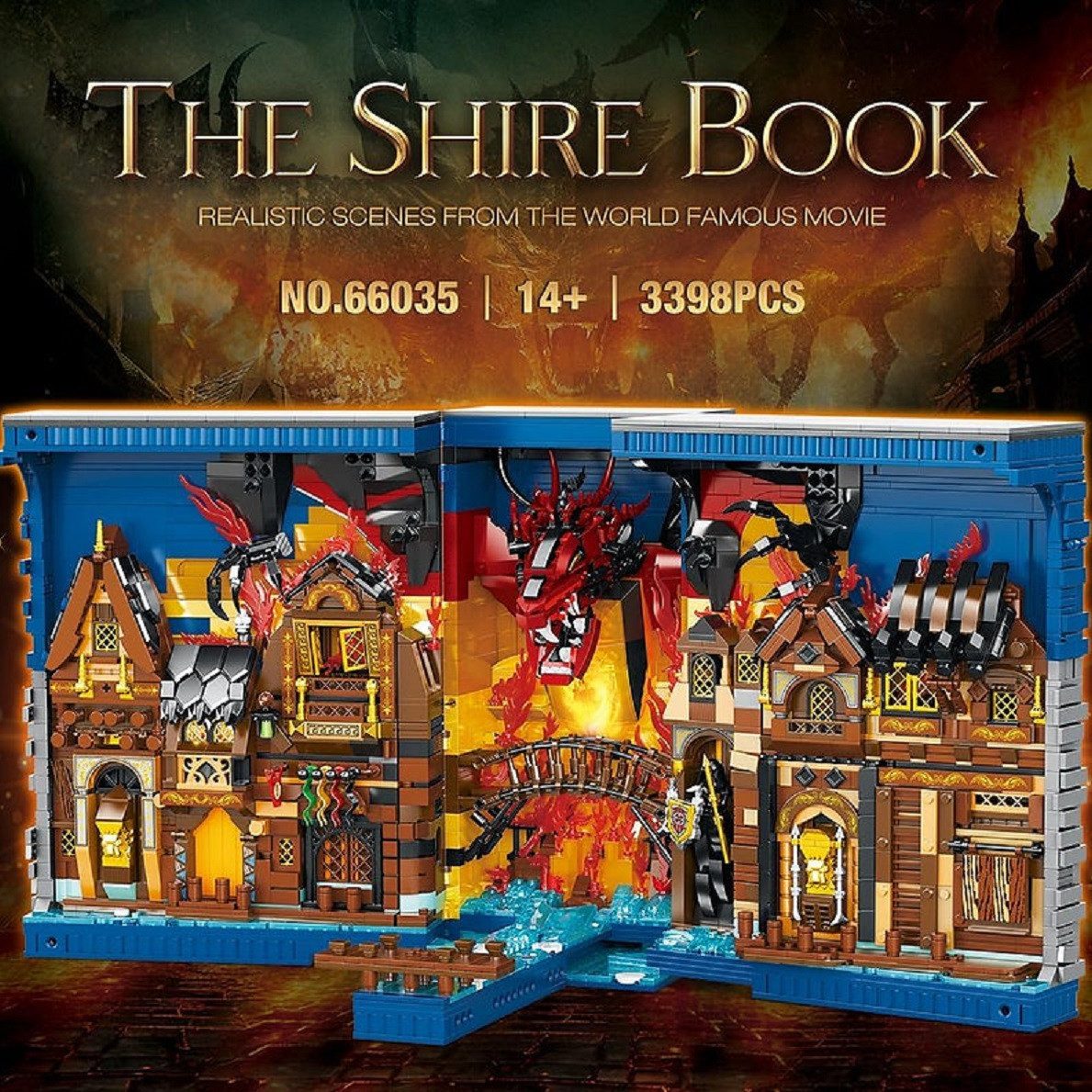 Reobrix 66035 The Shire Book – 3398 Teile Fantasy Buchstütze mit LED Klemmbausteine