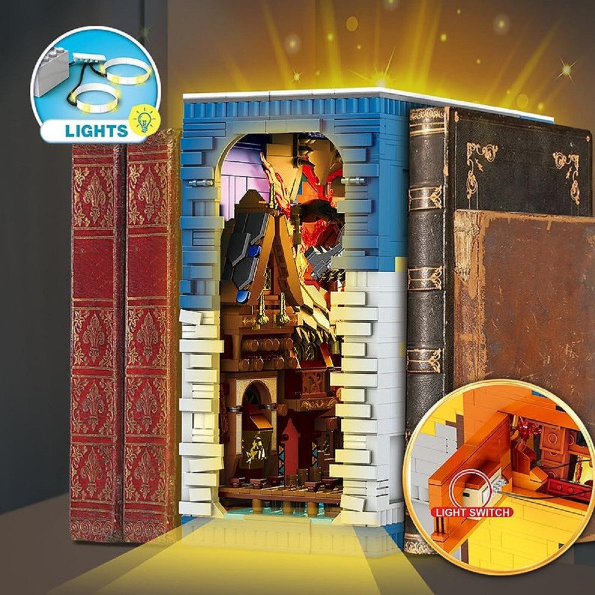 Reobrix 66035 The Shire Book – 3398 Teile Fantasy Buchstütze mit LED Klemmbausteine