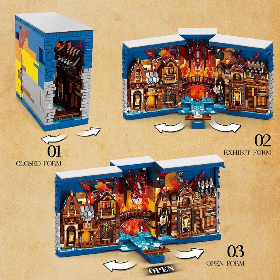 Reobrix 66035 The Shire Book – 3398 Teile Fantasy Buchstütze mit LED Klemmbausteine