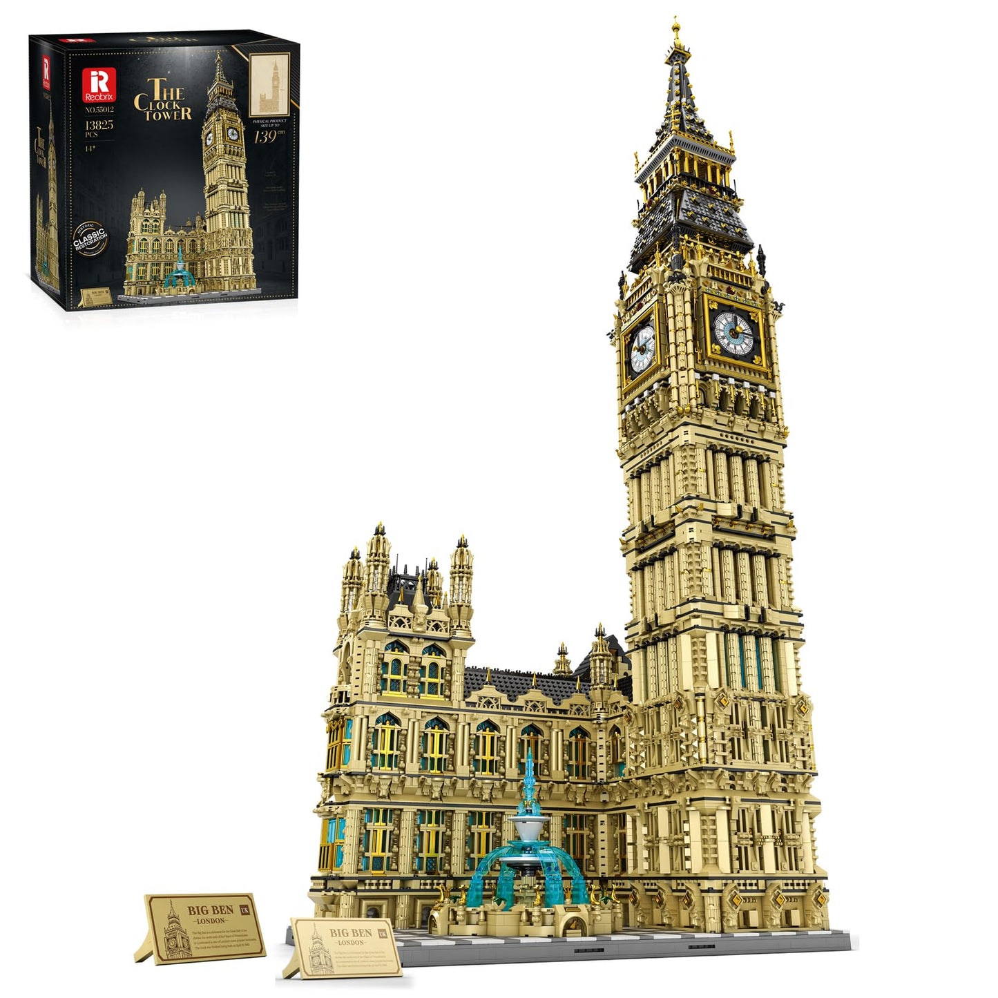 Reobrix 55012 The Clock Tower – 13825 Teile Architektur Klemmbaustein Turm mit LED-Beleuchtung
