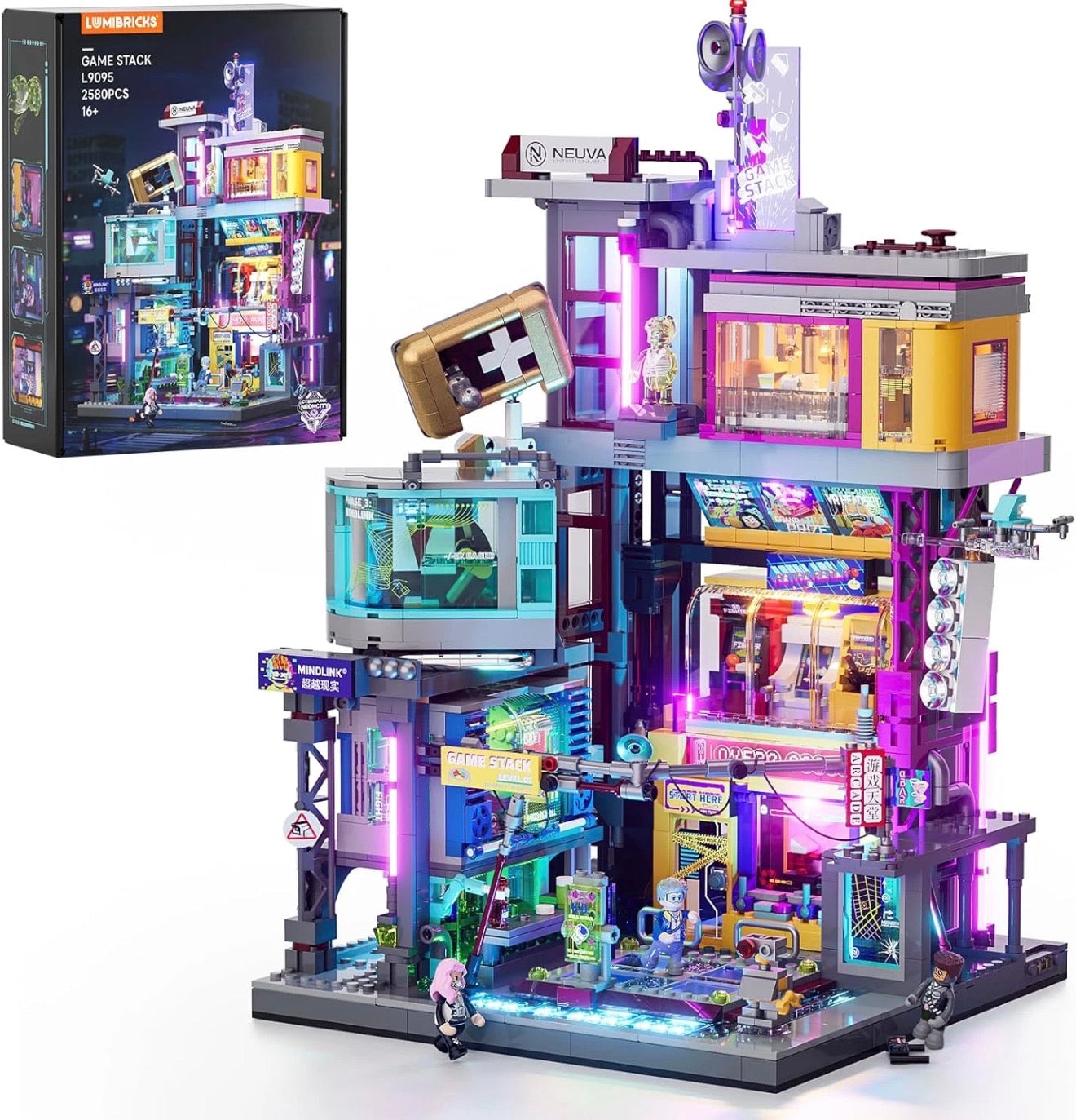 Lumibricks L9095 Game Stack – 2580 Teile Cyberpunk Arcade Klemmbausteine mit LED-Beleuchtung