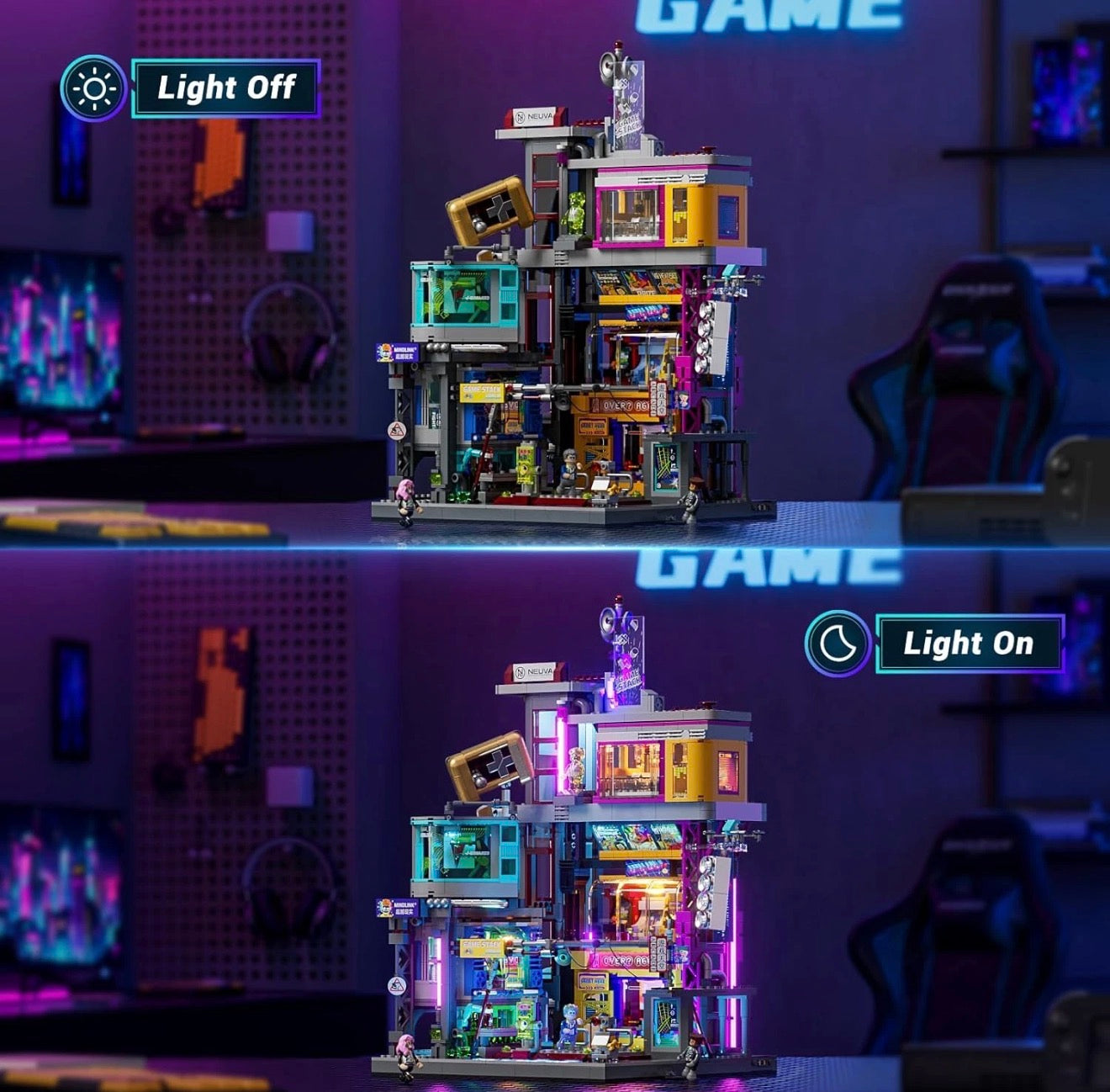 Lumibricks L9095 Game Stack – 2580 Teile Cyberpunk Arcade Klemmbausteine mit LED-Beleuchtung