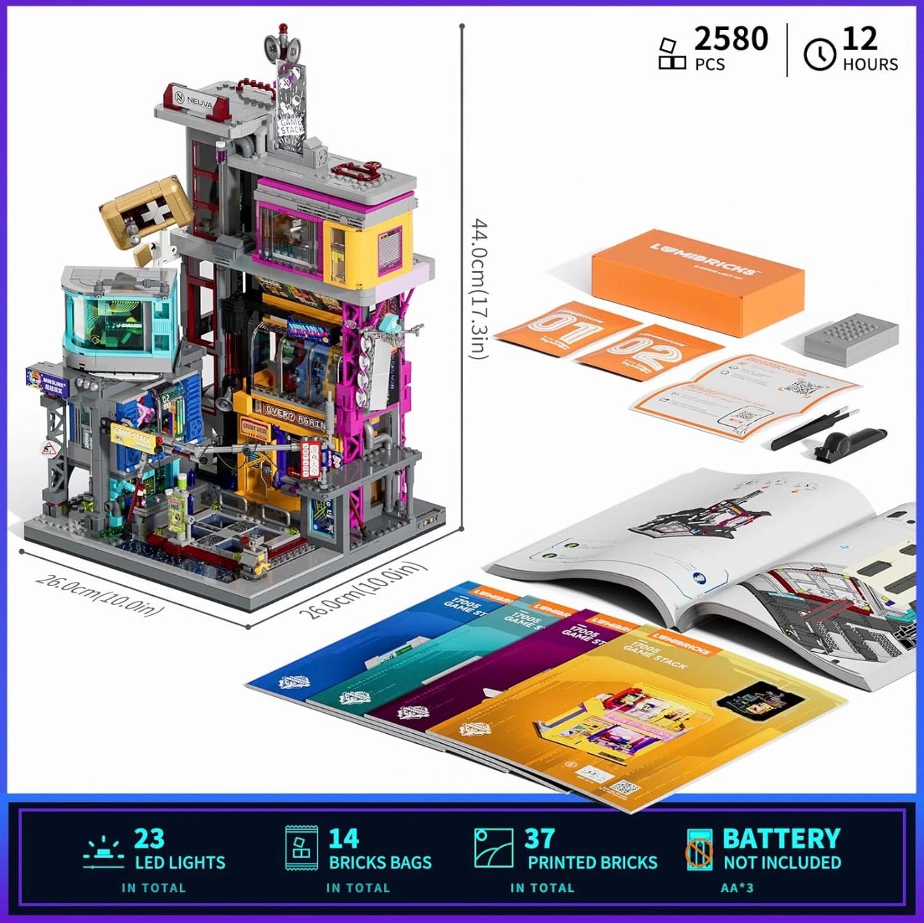 Lumibricks L9095 Game Stack – 2580 Teile Cyberpunk Arcade Klemmbausteine mit LED-Beleuchtung
