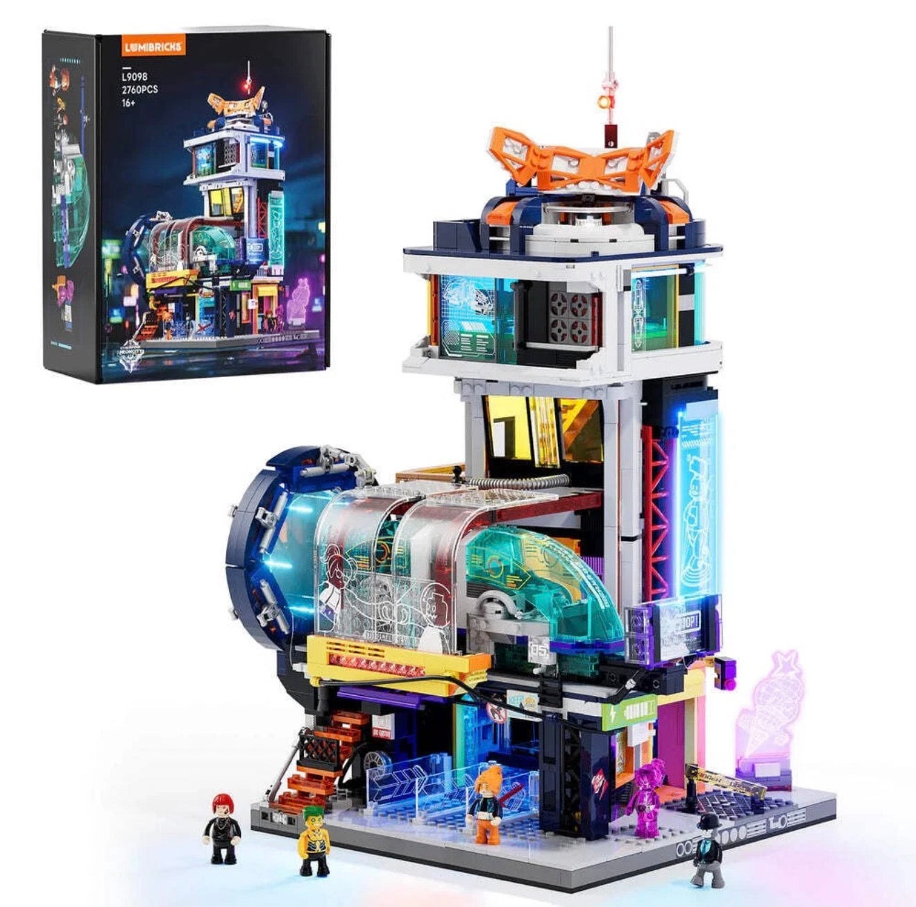 Lumibricks L9098 Floating Train Station – 2760 Teile Cyberpunk Bahnhof mit LED Klemmbausteine