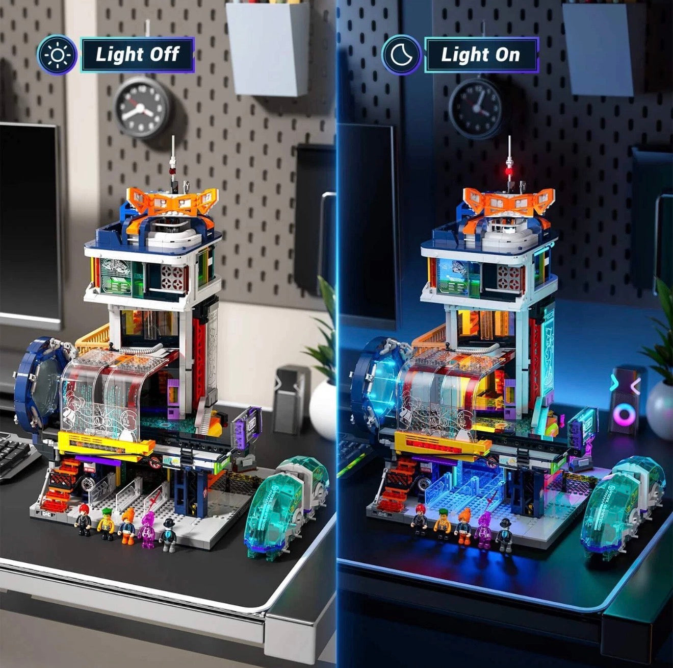 Lumibricks L9098 Floating Train Station – 2760 Teile Cyberpunk Bahnhof mit LED Klemmbausteine