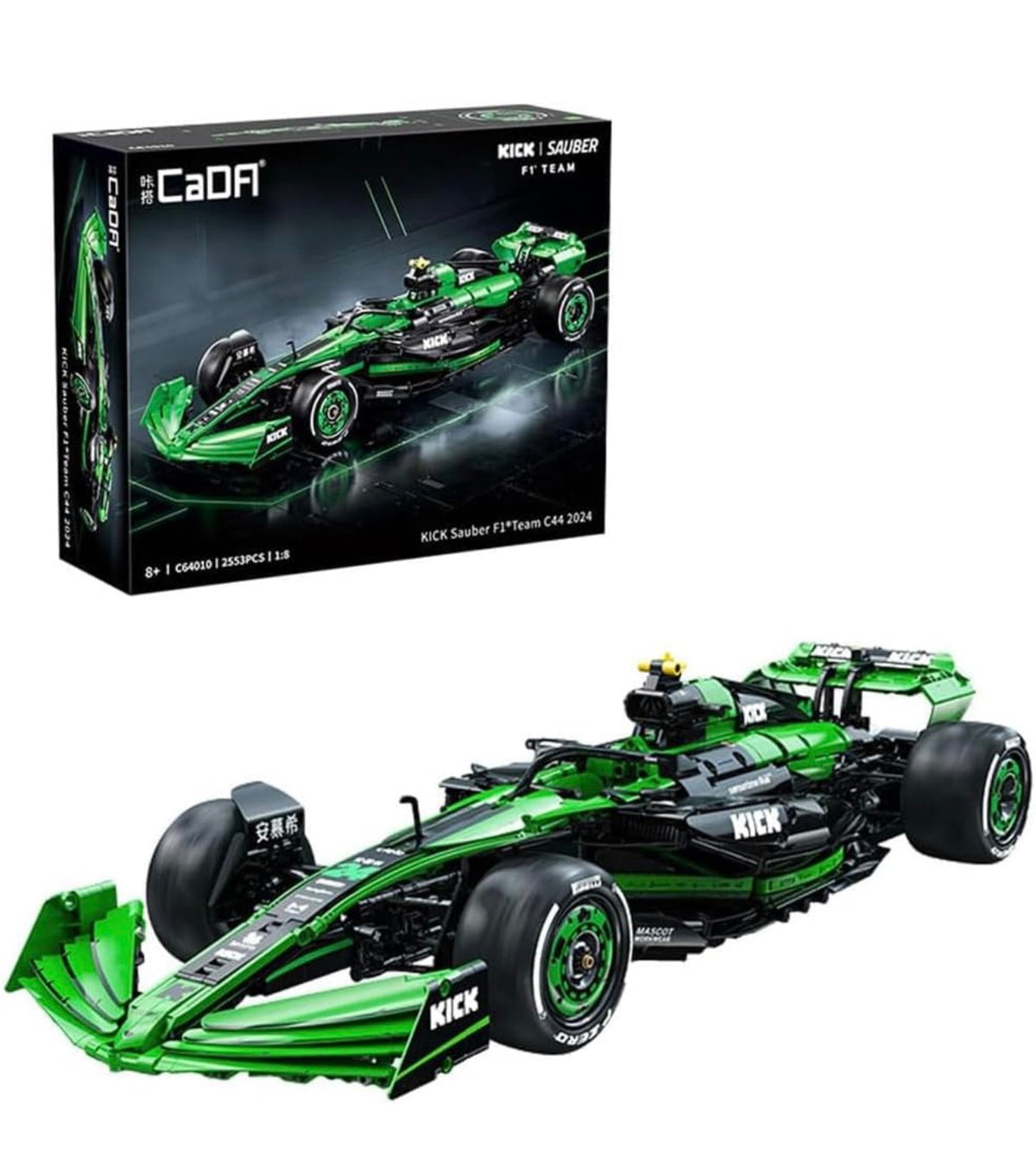 CaDA C64010W KICK Sauber F1 Team C44 Klemmbaustein-Modell im Maßstab 1:8