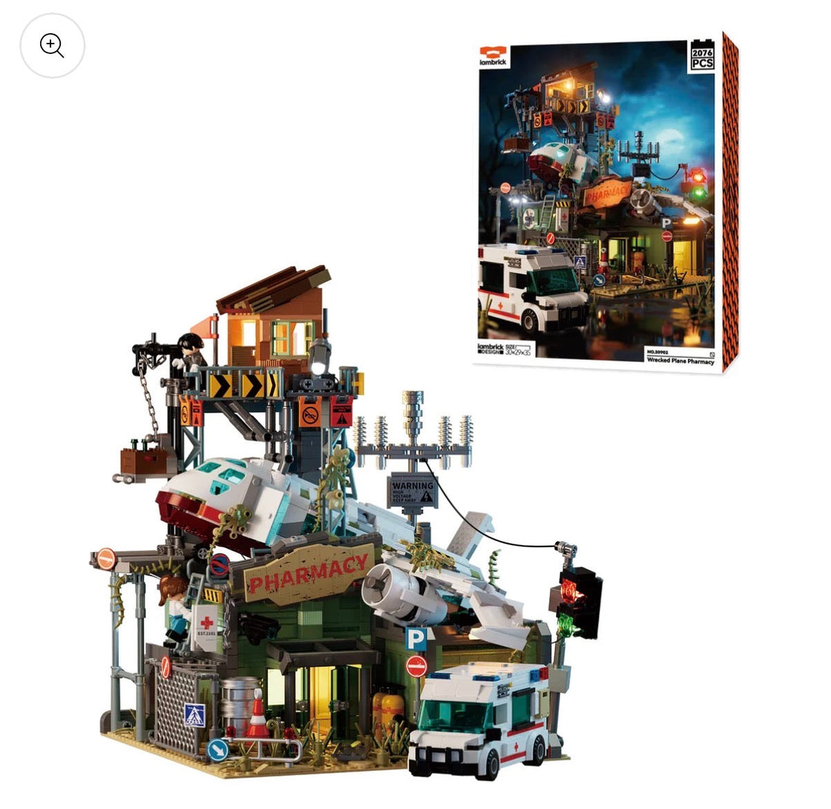 IAMBRICK Wrecked Plane Pharmacy mit 2.076 Teilen – postapokalyptisches Klemmbaustein-Set
