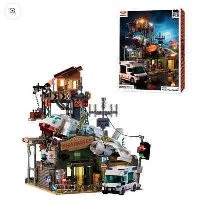 IAMBRICK Wrecked Plane Pharmacy mit 2.076 Teilen – postapokalyptisches Klemmbaustein-Set