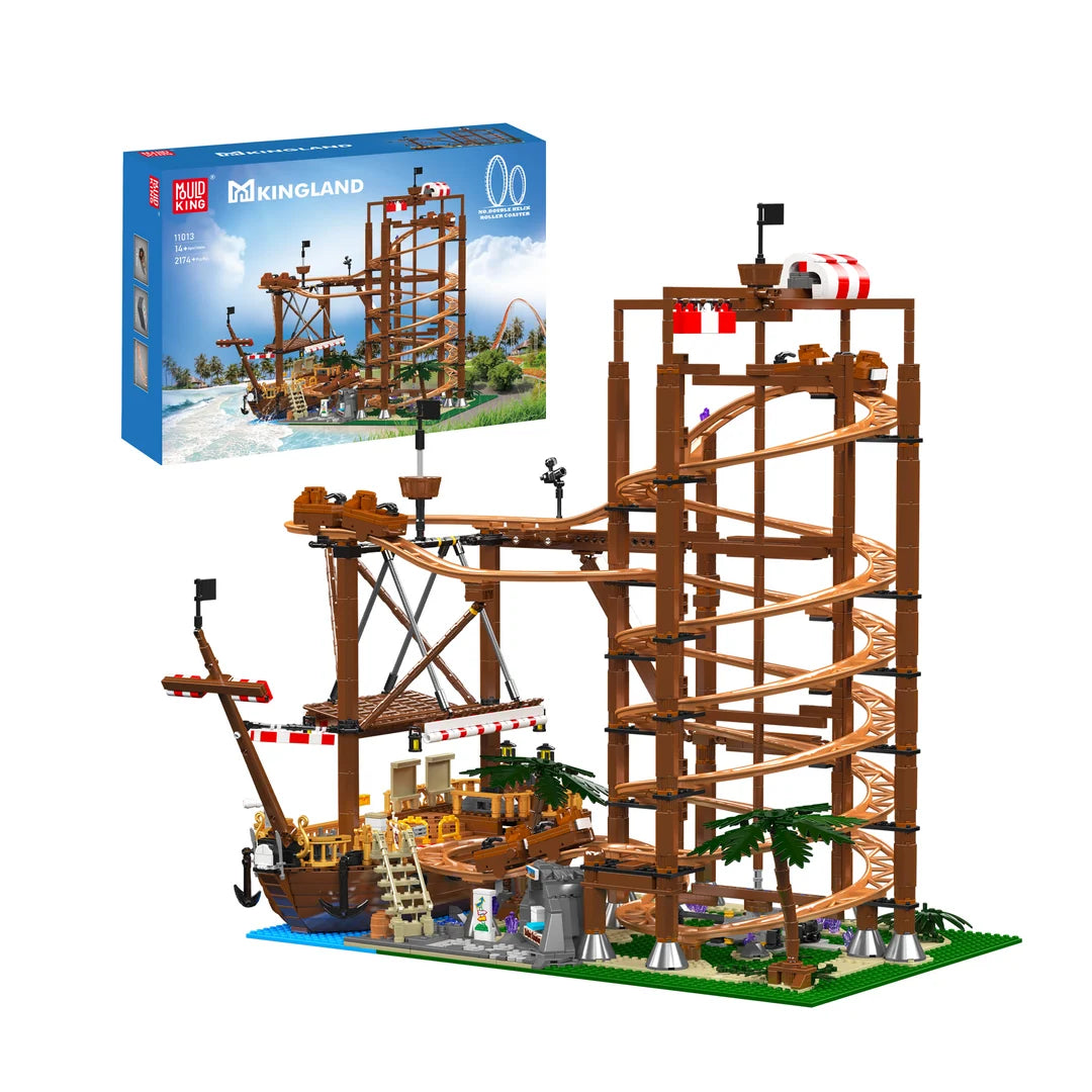 Mould King 11013 Double Helix motorisierte Klemmbaustein-Achterbahn mit 2.174 Teilen und DNA-Spiraldesign